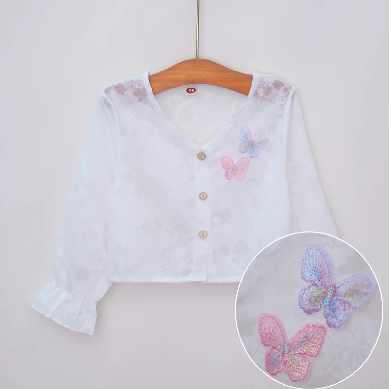 Summer Girls Cardigan Butterfly Thin Cotton Sweet Children Shrug Outwear For Kids