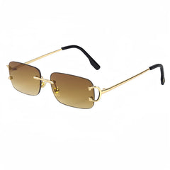 Sunglasses For Women Men Small Square Gold Frame Brand Design Tea Shades