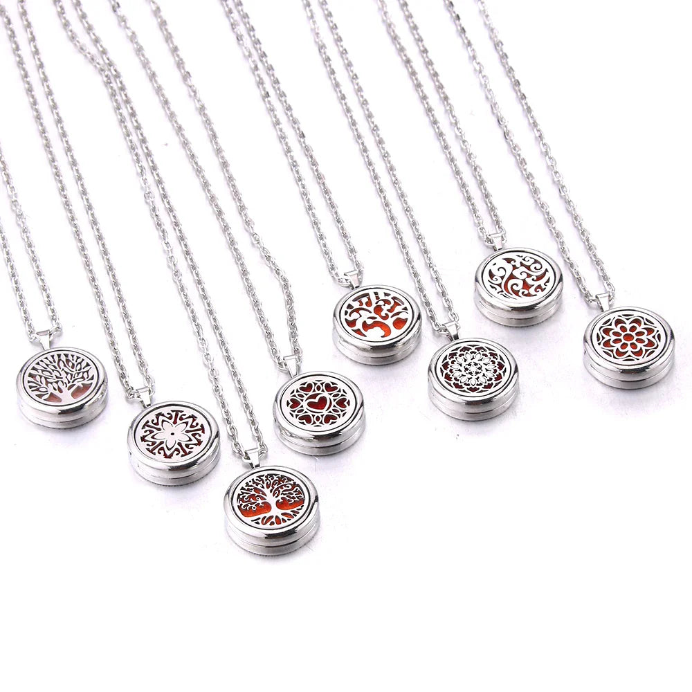 New Tree Of Life Aromatherapy Necklace Stainless Steel Essential Oil Diffuser Amulet Perfume Locket Pendant Women Jewelry Gift