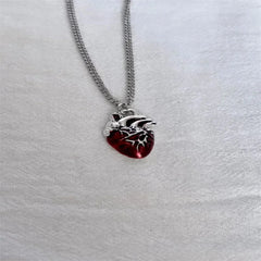 red heart necklace gothic y2k grunge jewelry dainty silver color tone bloody