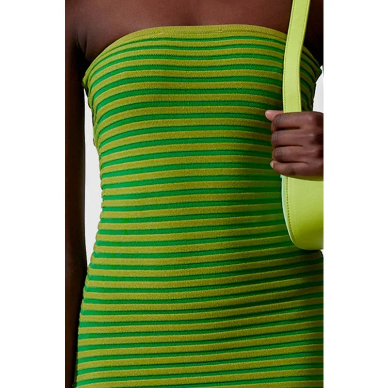 Women Knitted Stripe Elegant Maxi Dress Sexy Backless Sleeveless Bodycon Summer Dresses Ladies Fashion Strapless Party Long Robe