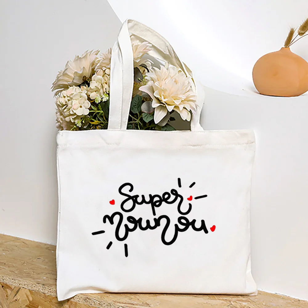 Merci Nounou French Printed Women Shoulder Bag Canvas Tote Bag Female
