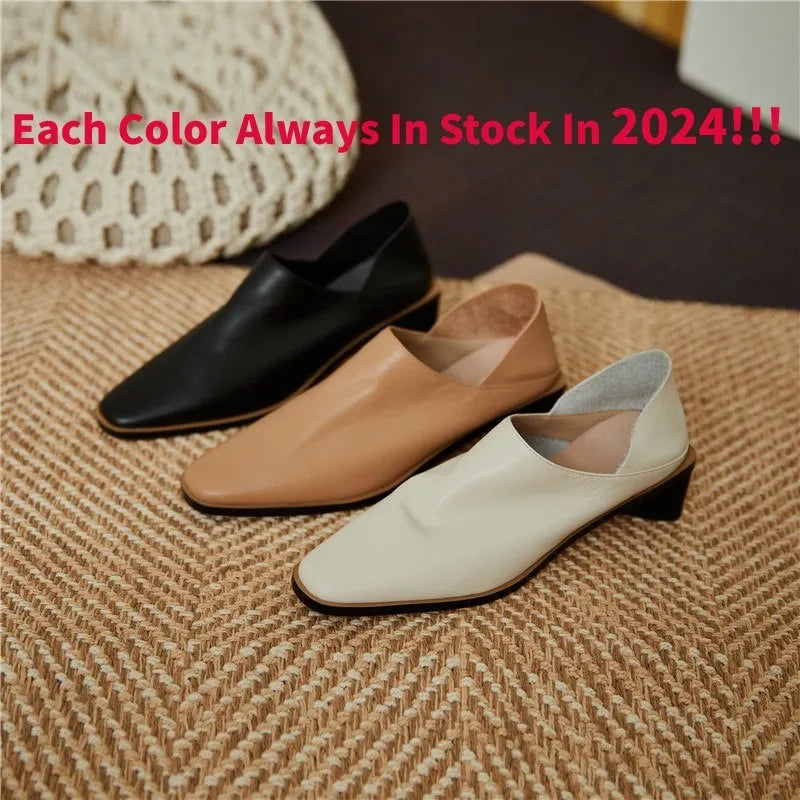 Dilalula 2024 Hot Sale slip-on Genuine Leather Women Pumps Square Toe Med Thick Heels Soft Upper Pumps Office Ladies Dress Shoes