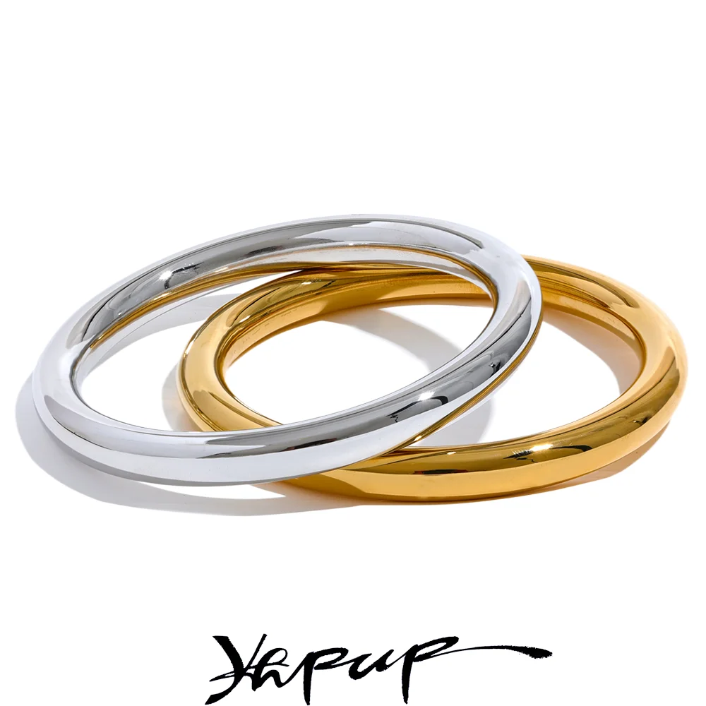 Yhpup 65mm Polished Textured Waterproof Stainless Steel Big Bracelet Bangle Statement Glossy Minimalist Jewelry High Quality