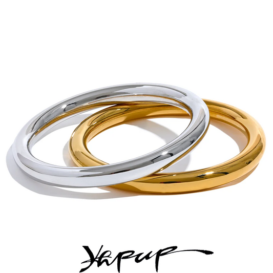 Yhpup 65mm Polished Textured Waterproof Stainless Steel Big Bracelet Bangle Statement Glossy Minimalist Jewelry High Quality