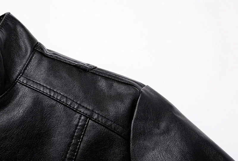 Men Leather Coat Vintage Classic Stand Collar Male Faux Leather Jacket
