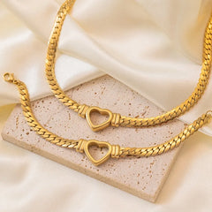 Fashion Cuban Link Heart Chain Necklace For Women Gold Plated Stainless