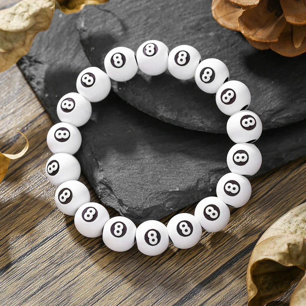 Hot-Selling Creative Billiards Black 8 Bead Bracelet Billiards Figure Eight Elastic Bracelet Accessory Couple Bracelet Jewelry