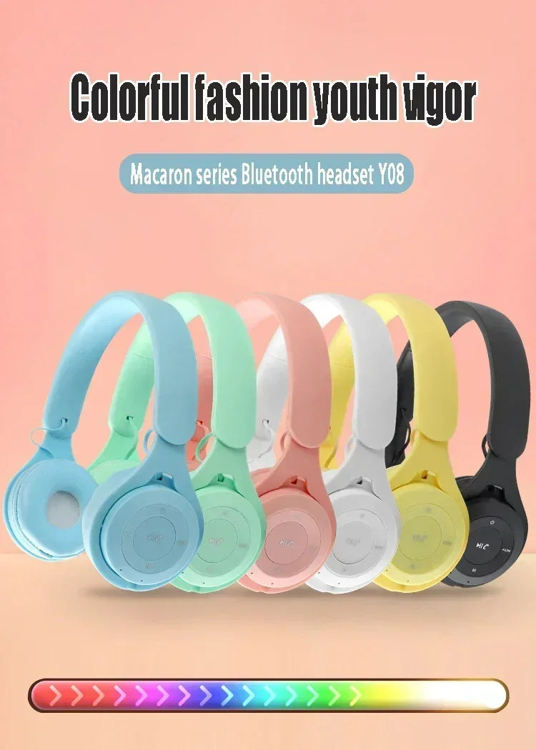Macarone Wireless Bluetooth Headphones With Microphone Sound Insulation Gaming Earphone Hifi Bass Earbuds Blutooth5.3 Hedset