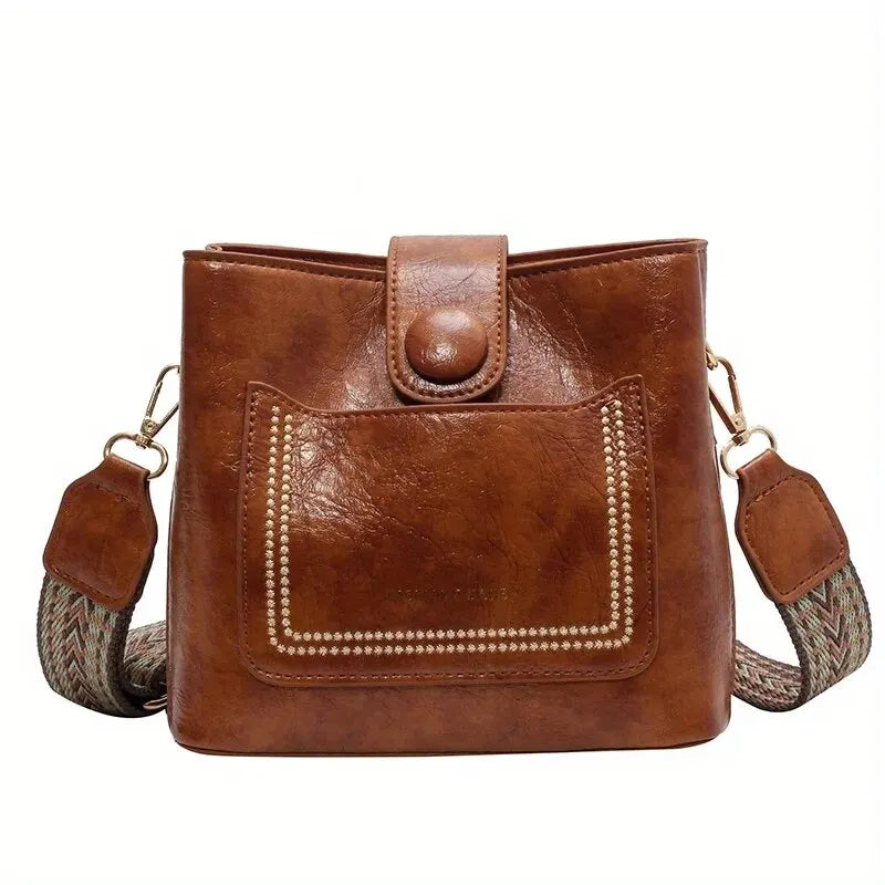 Vintage Simple PU Leather Bucket Crossbody Bags for Women Luxury Designer