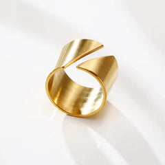 Stainless Steel Modern Wrap Wide Ring for Women Geometric Finger Statement Ring