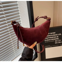 Velvet Material Zipper Shoulder Bag Solid Color Simple Fashionable