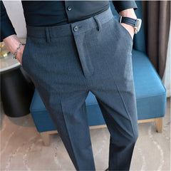 Mens Solid Business Social Suit Pant 2024 Spring Formal Slim Fit Wedding Trouser Mens