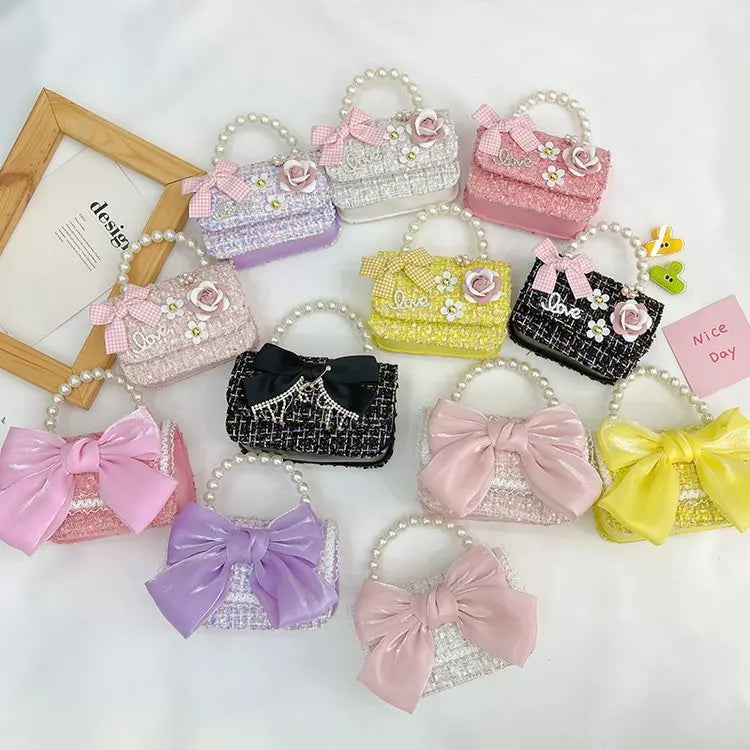 Korean Style Pearl Kid's Handbag Bow Princess Shoulder Messenger Bag
