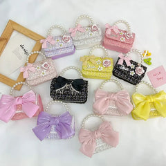 Korean Style Pearl Kid's Handbag Bow Princess Shoulder Messenger Bag