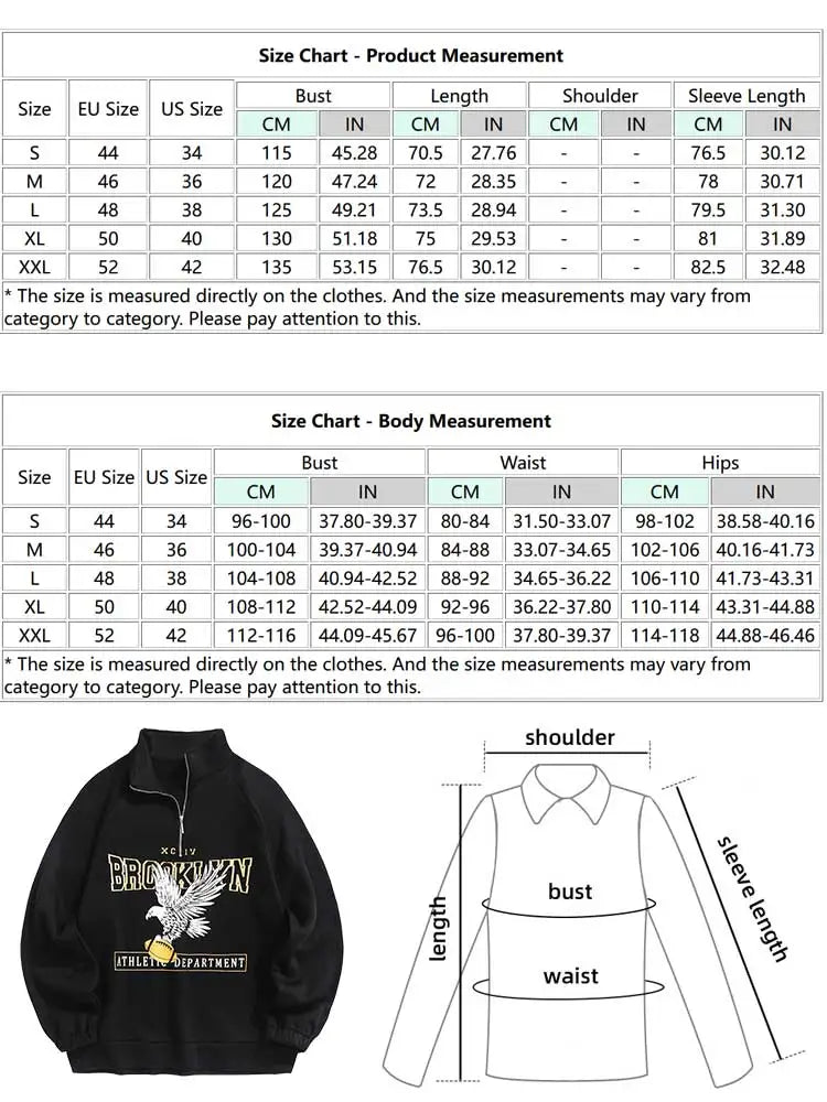 Hoodies for Men Fleece Lining Brooklyn Eagle Graphic Sweatshirt Unisex