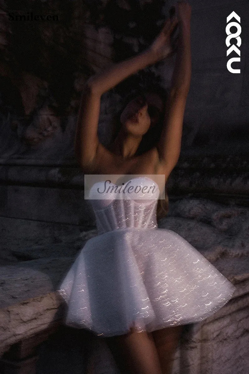 White Bridesmaid Dresses: Wedding Dress A Line Sweetheart Neck Shiny Glitter