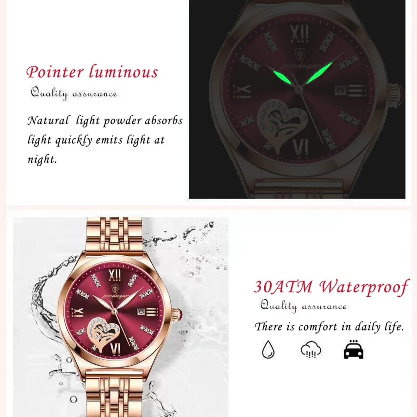 POEDAGAR Luxury Watches For Women Waterproof Luminous Date Stainless Steel Woman Watch Elegant Fashion Quartz Ladies Wristwatch