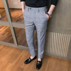 Check Draped Man Suits Pants Work Office Trousers for Men Plaid Fluid