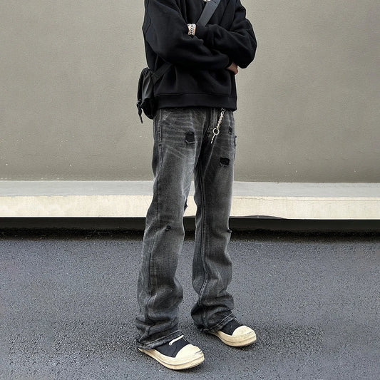 Ripped Jeans Men Black Streetwear Y2k Denim Pants Autumn Winter Casual