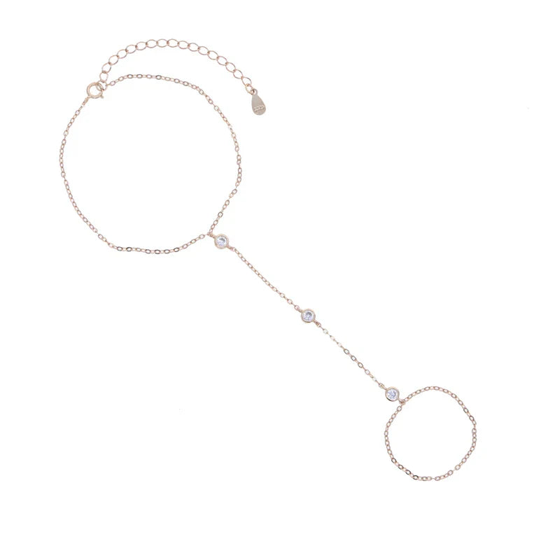 925 Sterling silver Fine Jewelry Geometric Round Bezel CZ Sparking Women Hand Chain Bracelet