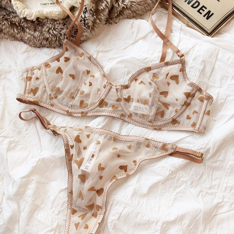 Lingerie Thongs Set Ultra Thin Transparent Bra Women Underwire Push Up Bra