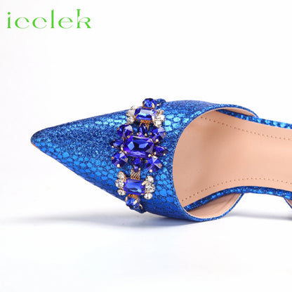 2024 Newest INS Style Royal Blue Elegant High Heels Nigeria Popular Design African Ladies Shoes Matching Bag Set