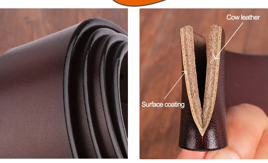 Men's Genuine Leather Alloy Pin Square Buckle Belts High Quality Vintage Style Male Waist Straps Classic Men Jeans Waistband
