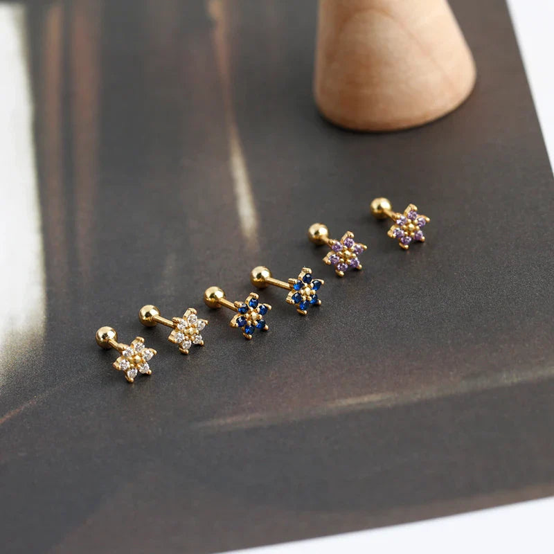 WANTME 925 Sterling Silver Fashion Korean Petal Screw Bead Stud Earrings for Women Charm Ear Bone Piercing Jewelry Accessories