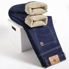 Big size 28-40 Winter Thermal Warm Flannel Stretch Jeans Mens Brand Fleece Pants