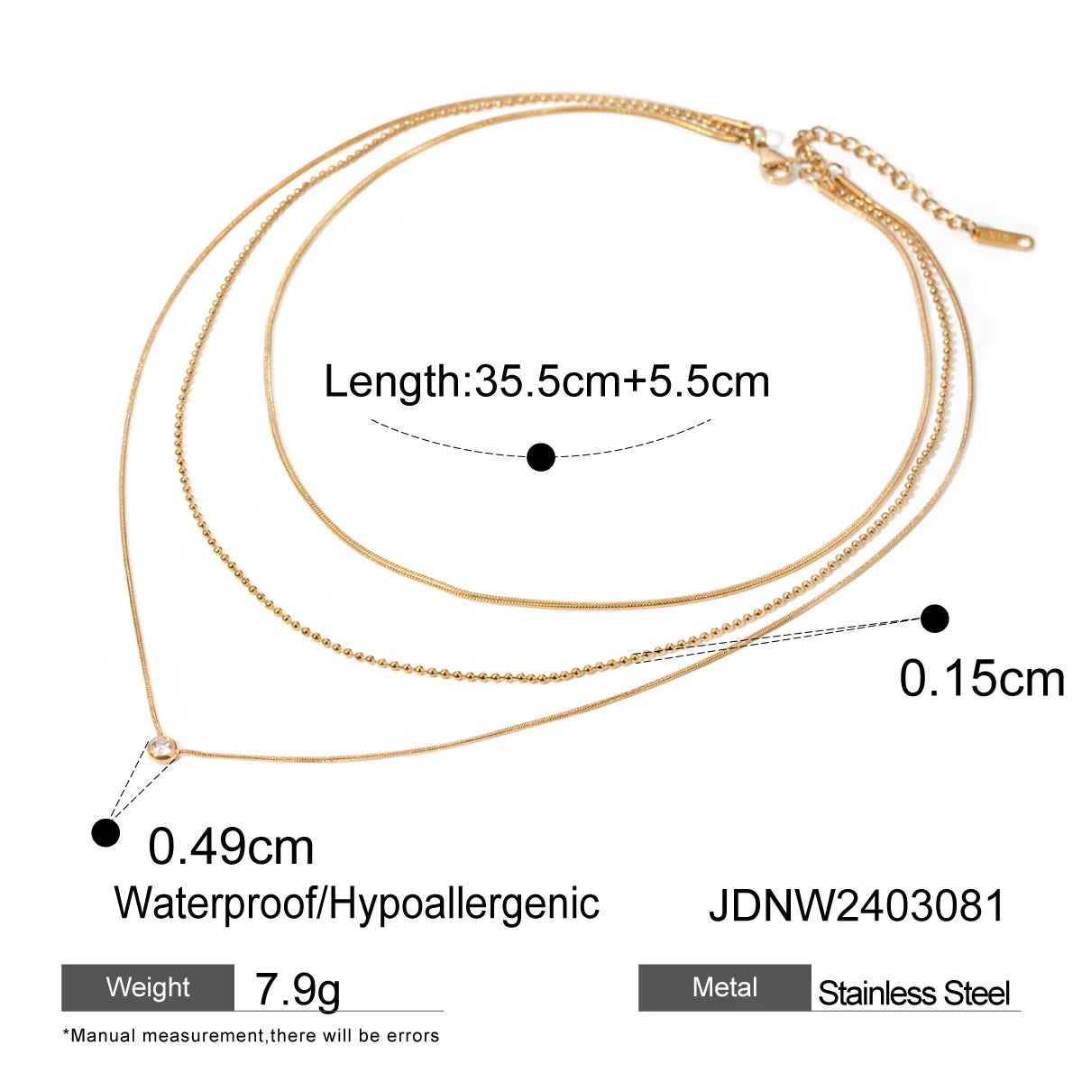 Uworld Simple Jewelry 18K Gold Plated Flat Snake Chain Layer Necklace Stainless Steel Snake Rope Chain Necklace Gift