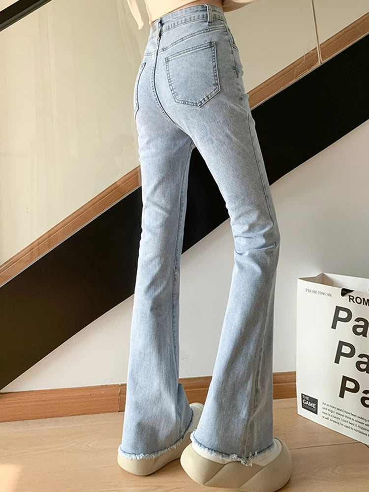 2024 Women Vintage Skinny Flare Jeans Lady Y2k Aesthetic Fashion Streetwear Pants