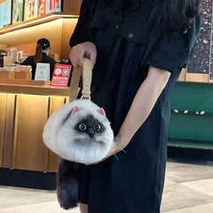 Women Exquisite Shoulder Underarm Bags Siamese Cat Bag Plush Cute Plush