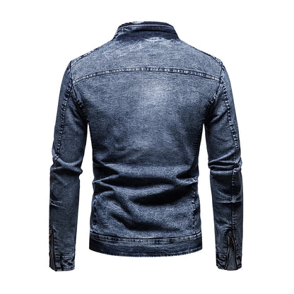 Jean jacket men's autumn and winter 2023 new fashion cool retro fashion slim stand collar motorcyclejacket
