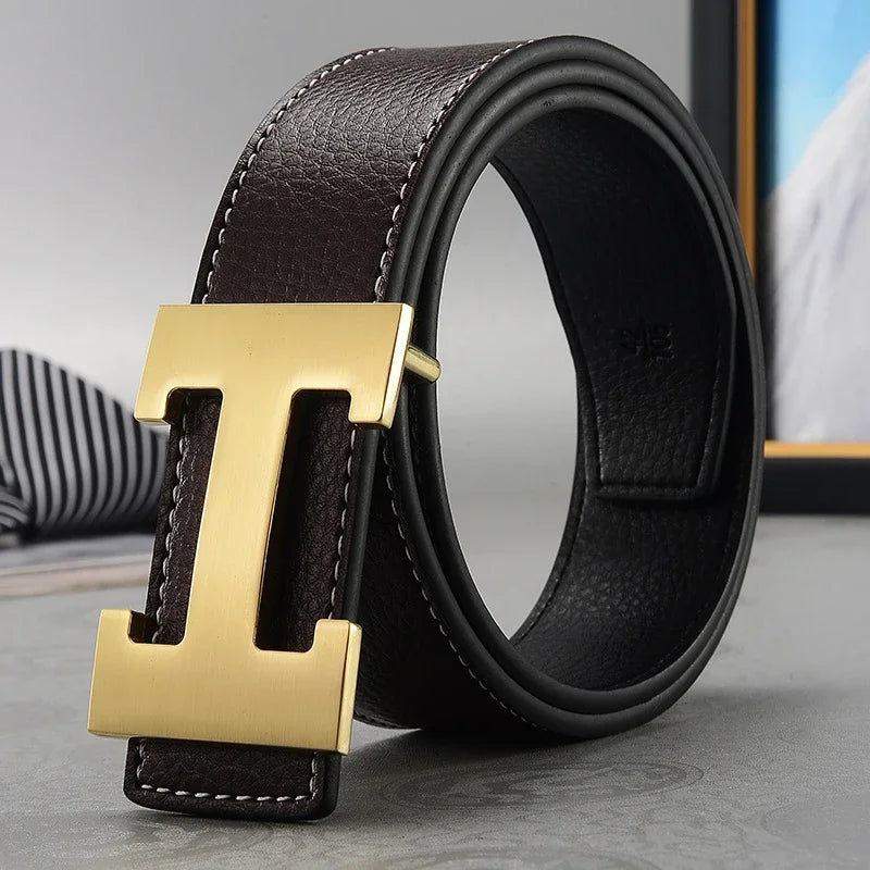 2026 New Casual Men's Belt High Quality Designer Genuine Second Cow Leather Belts Strap Male Metal Smooth Buckle Fashion