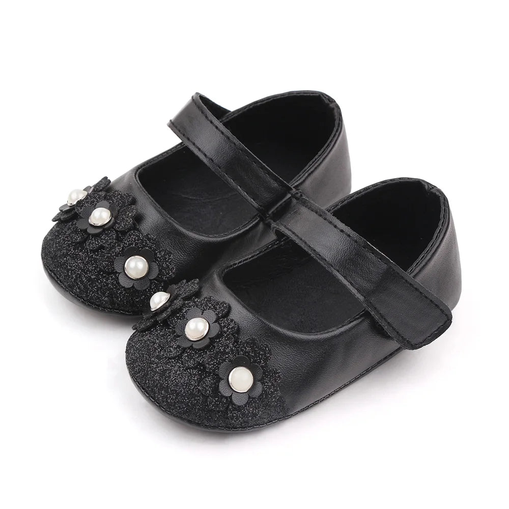 Baby Girl Shoes Princess Glitter Flower Soft PU Mary Jane Shoes Anti-slip Sole