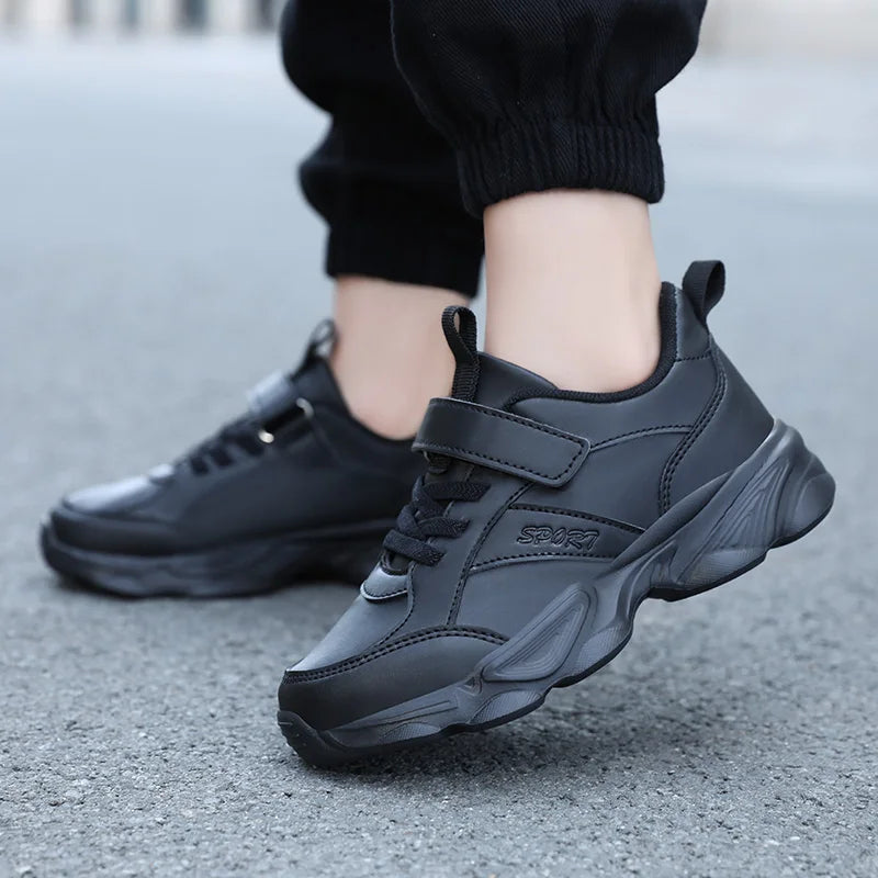 Children Shoes Kids Casual Sneakers Black Pu Leather Sports Shoes for Boy