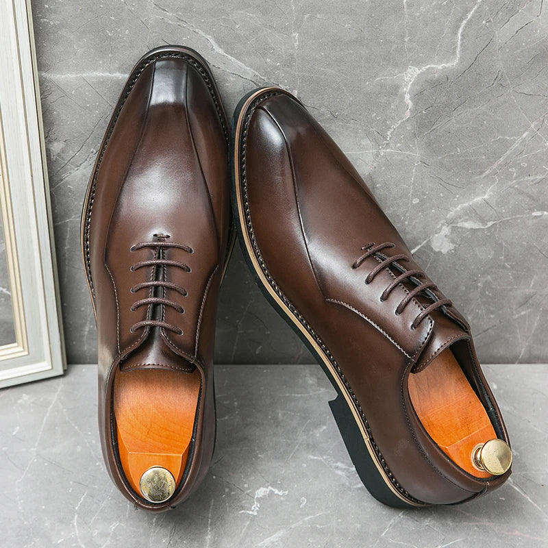 Luxury Business Dress Oxfords Leather Men Shoes Lace Up Painted Toe Stripes Office Social Shoes Male Formal Wedding Shoes Man