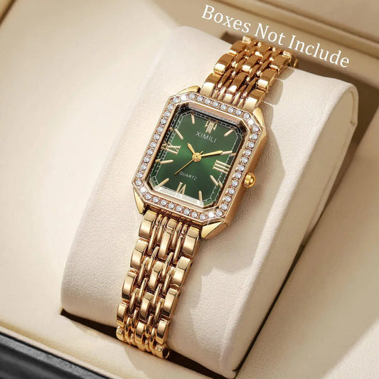 Fashion Rectangle Women Watches Ladies Rhinestone Quartz Watch Bracelet Strap Wristwatch Reloj Mujer（Without Box）