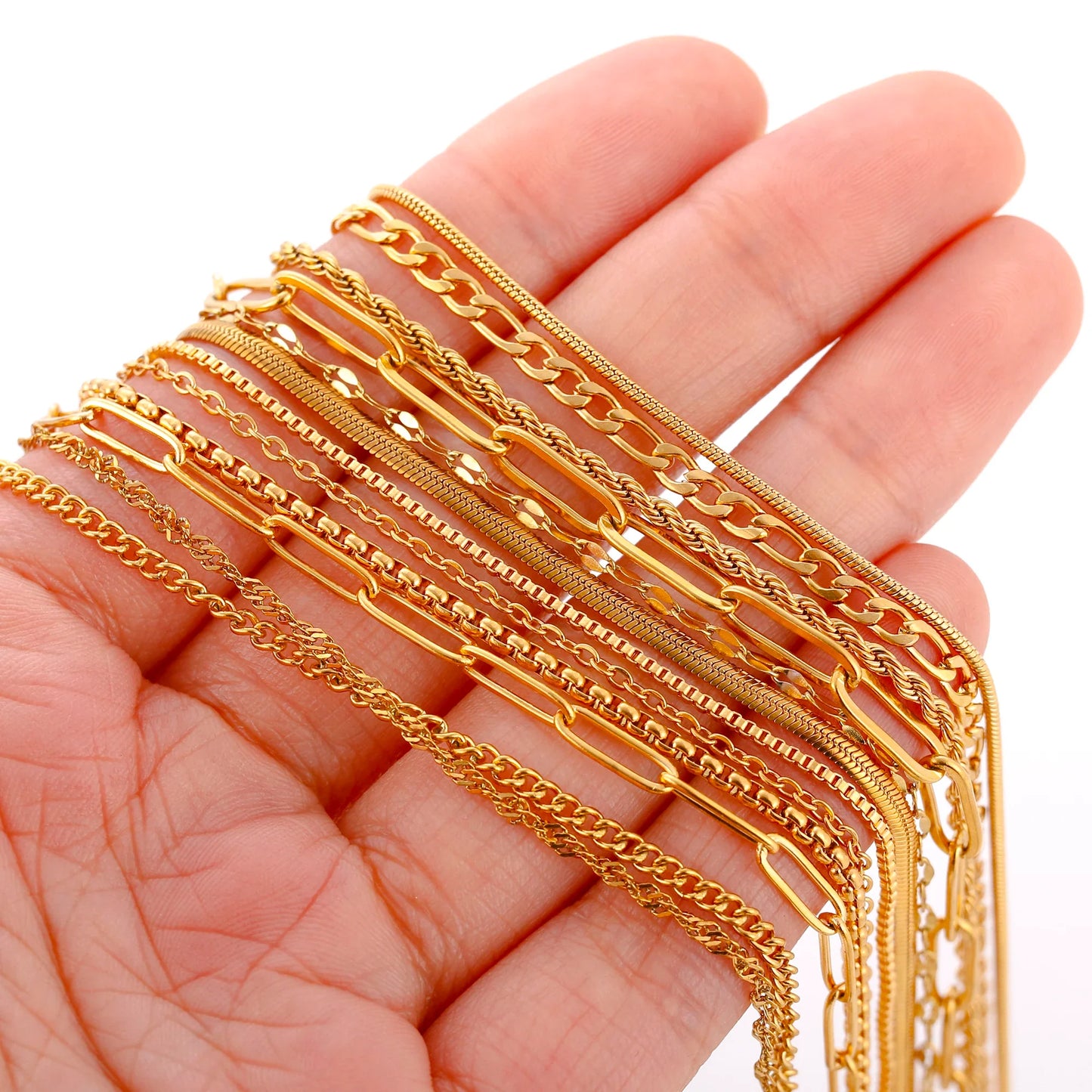5pc 18K Gold Color PVD Plated Stainless Steel Cuba Cross O Ripple Twisted Chain Necklace Adjustable Chain DIY Necklace Wholesale
