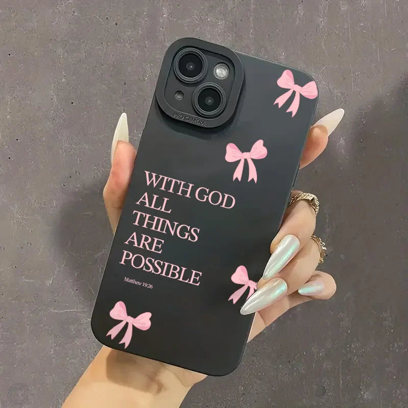 inimalist Pink Girly Bow Slogan Phone Case For iPhone 17 16 15 14 13 12 11 Pro Max XS X XR 7 8 Plus 16E SE2 Soft Silicone Cover