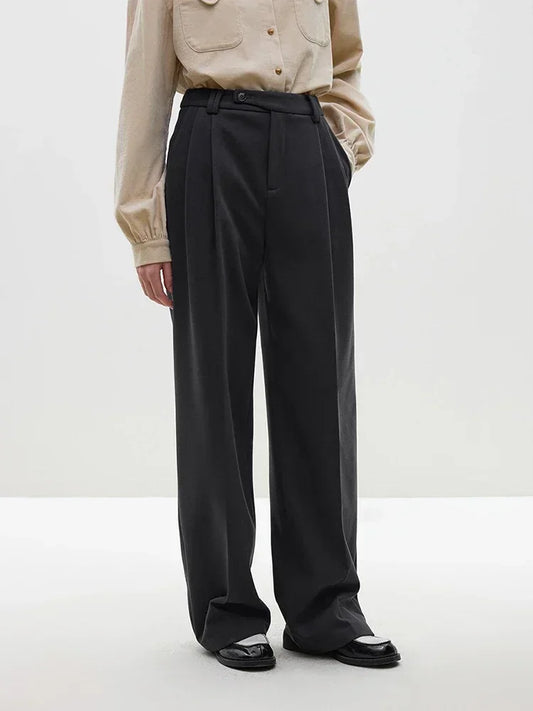High Waist Casual Suit Wide Leg Trousers Thicken Beige
