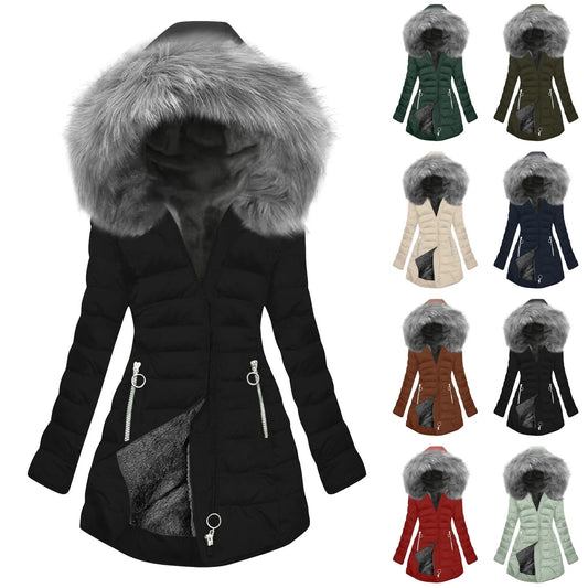 Womens Lined Long Coat Plus Size Mid Length Quilted Jacket Warm Winter Outerwear