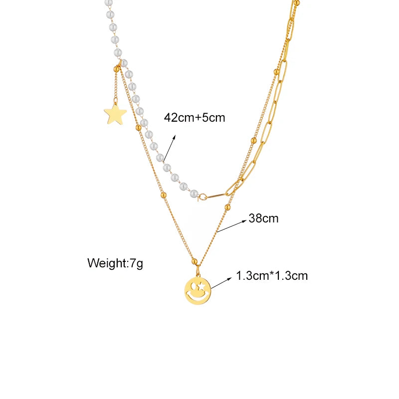 Stainless Steel Geometry Star Moon Butterfly Pendant Multilayer Chain Choker Necklace