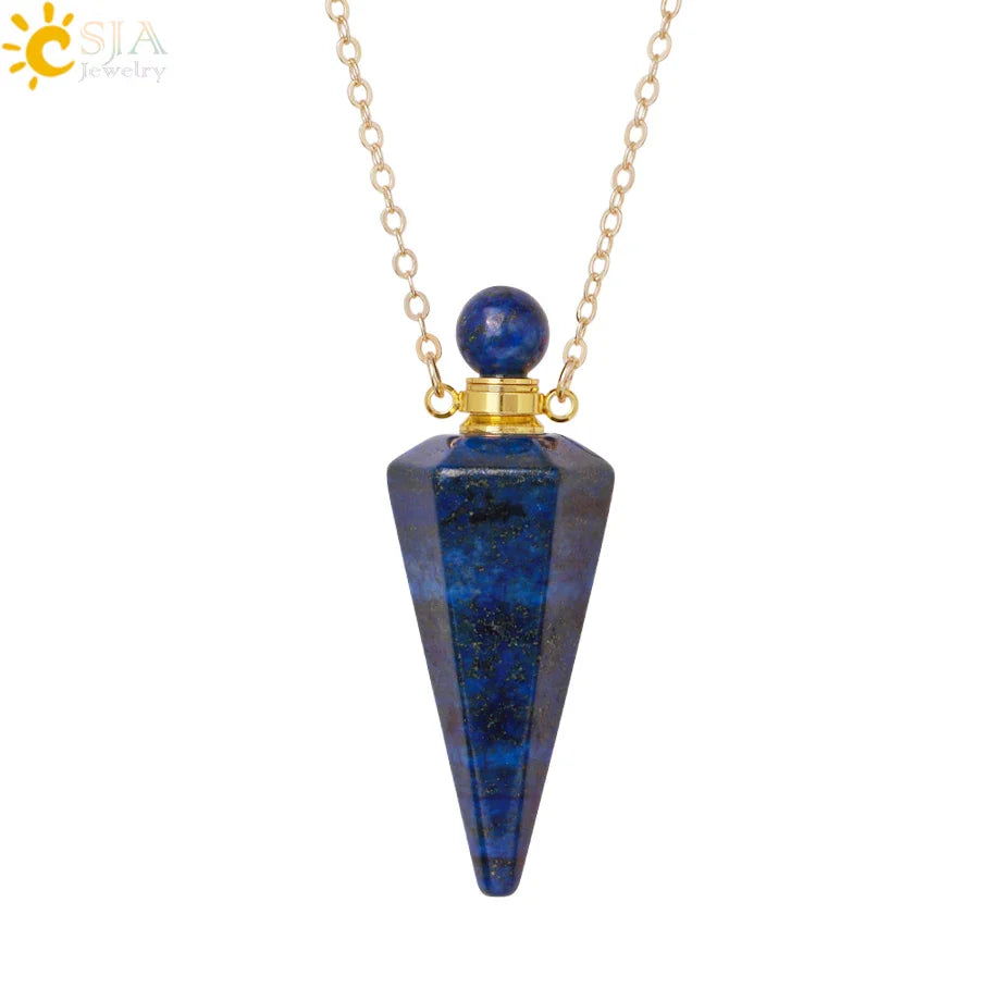 Natural Stone Cone Perfume Bottle necklace Healing Clear Quartz Crystal Pendant Reiki Essentials Oil Diffuser Vial Necklace H119