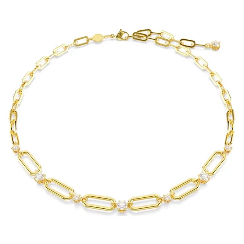 High Quality Charms Gift Fine Jewelry Sets Original Luxury Shiny Gold Silver Crystal Necklace Bracelet Large Hoop Earrings Women