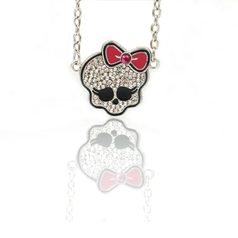 Sweet and Cool Style Fashionable Personality Bow Tie Rhinestone Skull Necklace Spicy Girl Style Niche High-quality Pendant