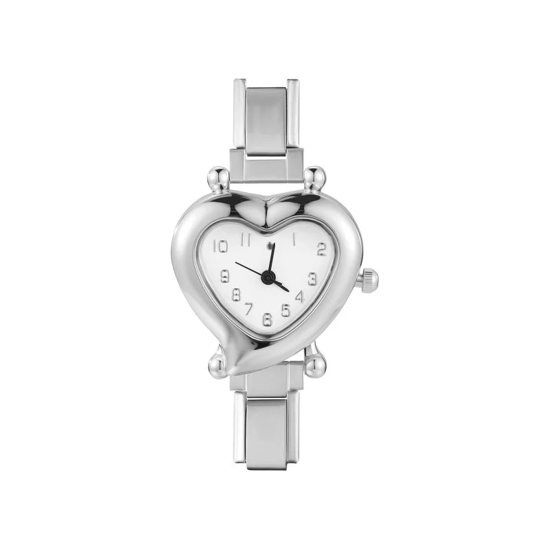 High Quality Fashion DIY 9MM Width Italian Elastic Charm Stainless Heart Shape Watch Bracelet Bangle for Friend Birthday Jewelry