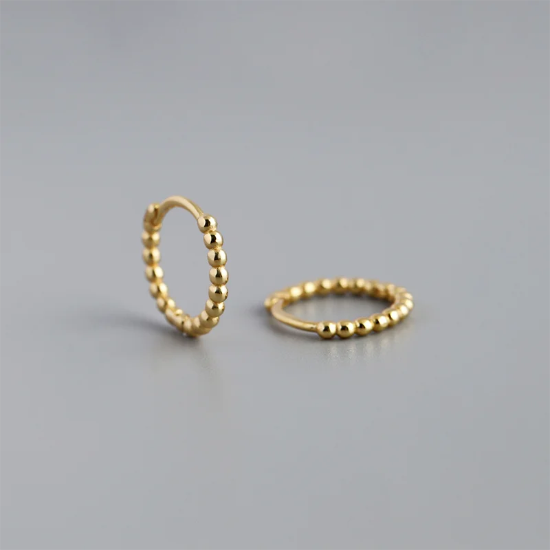 WANTME 925 Sterling Silver Fashion Minimalist Beads Huggies Hoop Earrings for Women Trend Charm Ear Buckle Bohemian Jewelry Gift