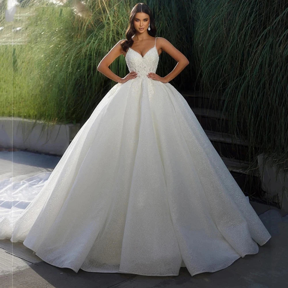 A-Line Fluffy Mopping Wedding Dresses Classic Princess Bridal Gown